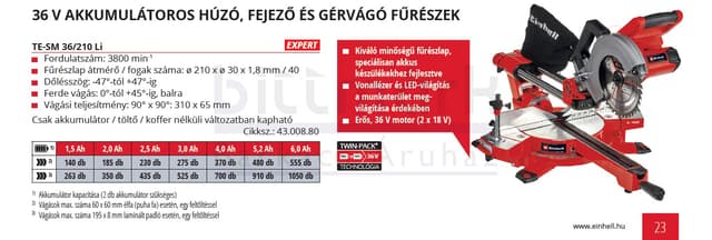 Einhell TE-SM 36/210 Li - Solo akkus gérvágó (4300880)